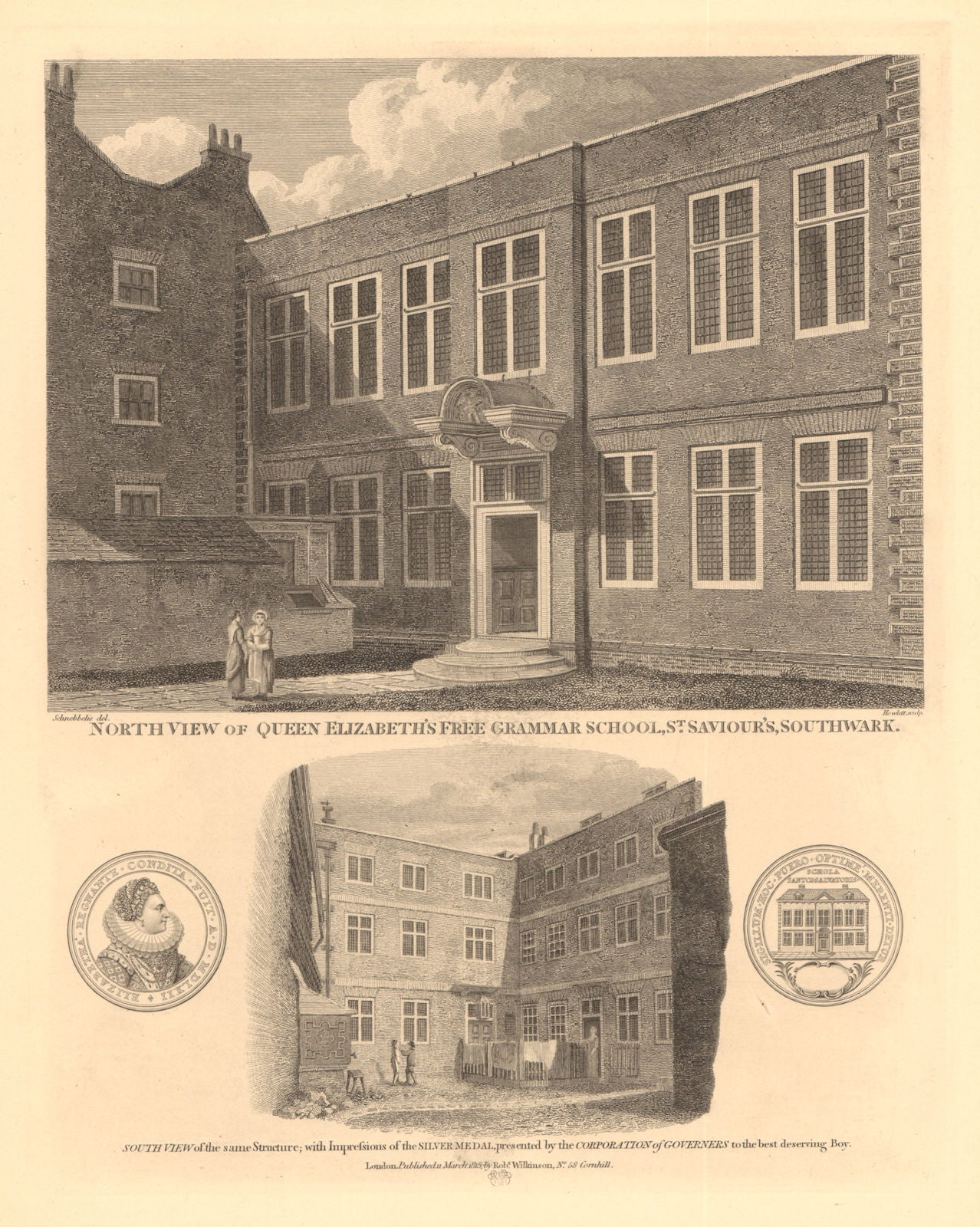 QUEEN ELIZABETH'S FREE GRAMMAR SCHOOL, Southwark, now ST OLAVE'S ORPINGTON 1834